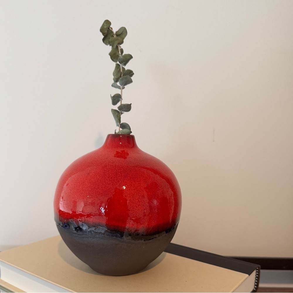 Crate&Barrel Red and Black Reactive Ceramic Bud Vase - Picture 3 of 5